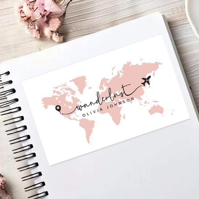 Girly Cute Pink Wanderlust World Travel Script Rectangular Sticker (Creator Uploaded)