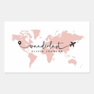 Girly Cute Pink Wanderlust World Travel Script Rectangular Sticker