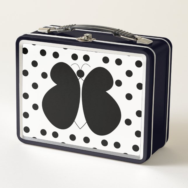 Girly Cute Polka Dots Butterfly  Metal Lunch Box (Front)