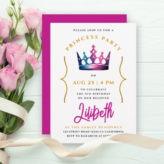 Girly Cute Princess Pink Crown Watercolor   Invitation (Creator Uploaded)