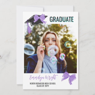 Girly Cute Purple Bows Photos Graduation Announcement