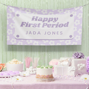 Girly Cute Purple Flowers First Period Party  Banner
