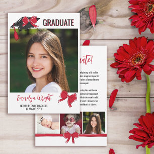 Girly Cute Red Bows Photos Graduation Announcement