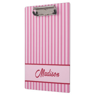 Girly Cute Retro Stripes Pink & Red Custom Clipboard