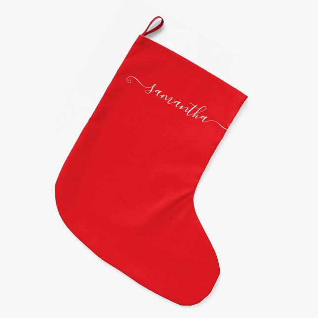 Girly Cute Signature Name Red Large Christmas Stocking (Front (Hanging))
