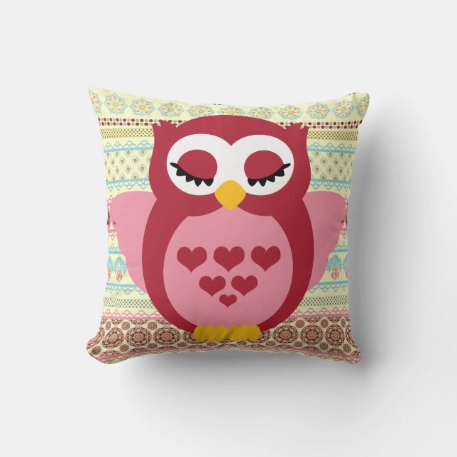 Girly Cute Sleepy Owl Cushion (Front)