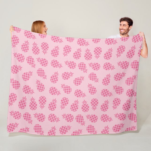 Girly cute summer pastel pink pineapple pattern fleece blanket (In Situ)