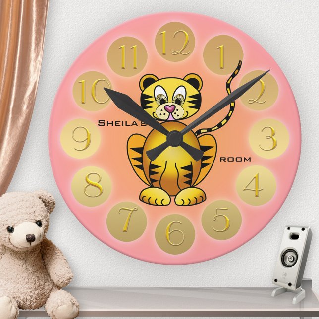 Girly Cute Tiger Pink Gold Wall Clock (Creator Uploaded)