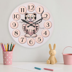 Girly Cute Tiger Pink Princess Wall Clock