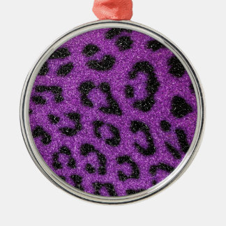 Girly Cute Trendy Purple Glitter Cheetah print Metal Ornament