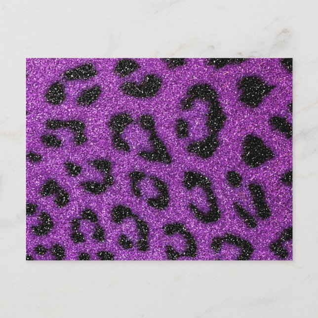 Girly Cute Trendy Purple Glitter Cheetah print Postcard (Front)
