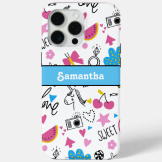 Girly Cute Trendy Simple Blue Stylish Pattern iPhone 15 Pro Max Case