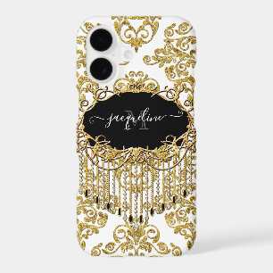Girly Damask Gold Glitter Sparkle Monogram Name