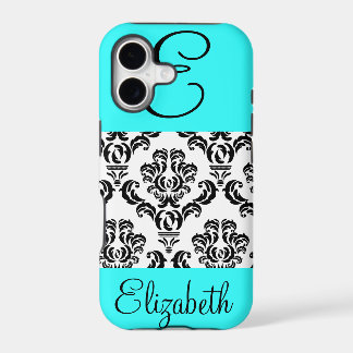 Girly Damask Pattern with Monogram and Name