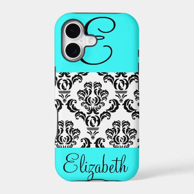 Girly Damask Pattern with Monogram and Name (Back)
