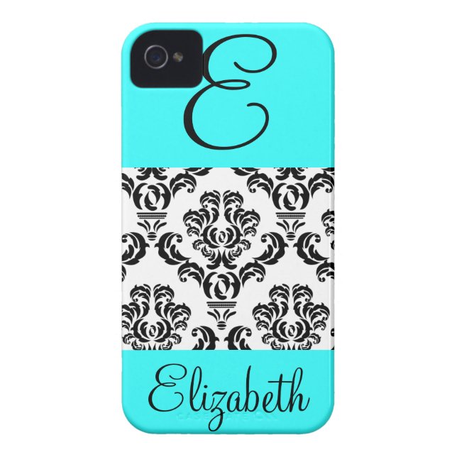 Girly Damask Pattern with Monogram and Name Case-Mate iPhone Case (Back)