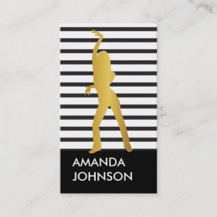 Girly Dance School Black White Stripes Business Card