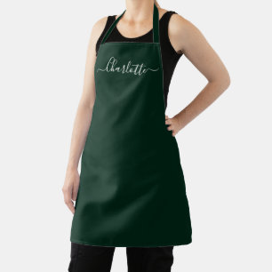 Girly dark pine green custom script name monogram apron