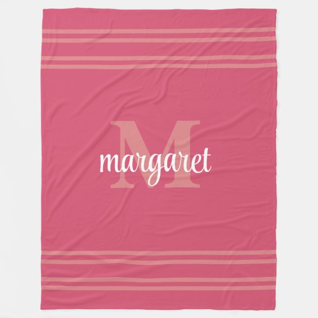 Girly dark pink   monogram name Fleece Blanket (Front)