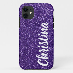 Girly Dark Purple Glitter Name Personalised iPhone 11 Case