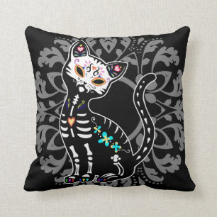 Girly Day of the Dead cute cat custom personalised Cushion