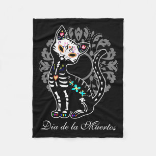 Girly Day of the Dead cute cat Fleece Blanket