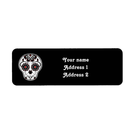 Girly day of the dead sugar skull red and black return address label