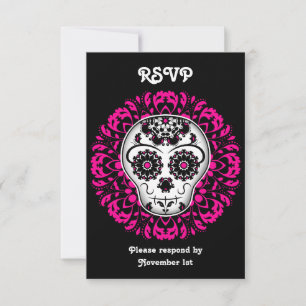 Girly day of the dead sugar skull RSVP party Card