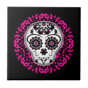 Girly day of the dead sugar skull tile