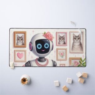 Girly Desktop AI Robot Pink Tech Girls Desk Mat