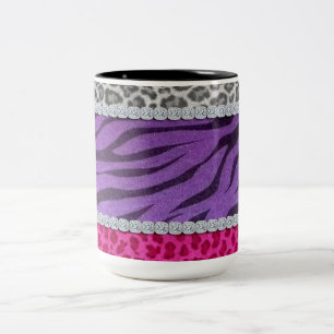 Girly Diamond Animal Print Two-Tone Coffee Mug