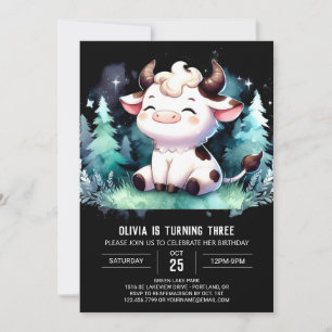 Girly Digital Cow Birthday Invitation