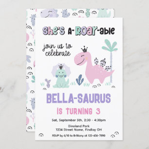 Girly Dinosaur A-Roar-able Birthday Party Any Age Invitation