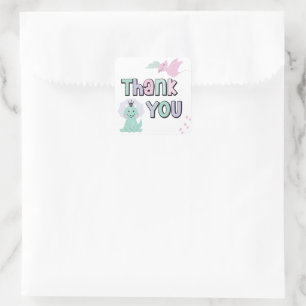 Girly Dinosaur A-Roar-able Birthday Thank You Square Sticker