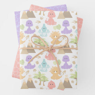 Girly Dinosaur Birthday Party Wrapping Paper