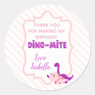 Girly Dinosaur Pink Dino Mite Thank You Classic Round Sticker