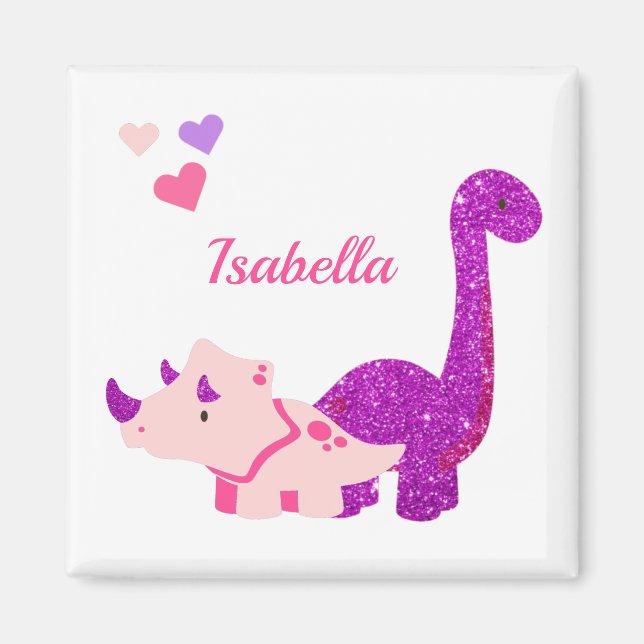 Girly Dinosaur Pink Personalised Magnet (Front)