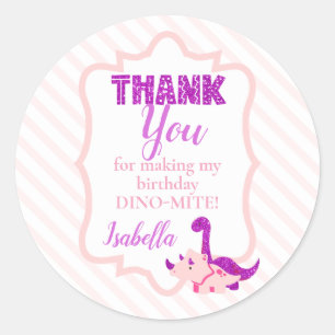 Girly Dinosaur Pink Thank You  Classic Round Sticker