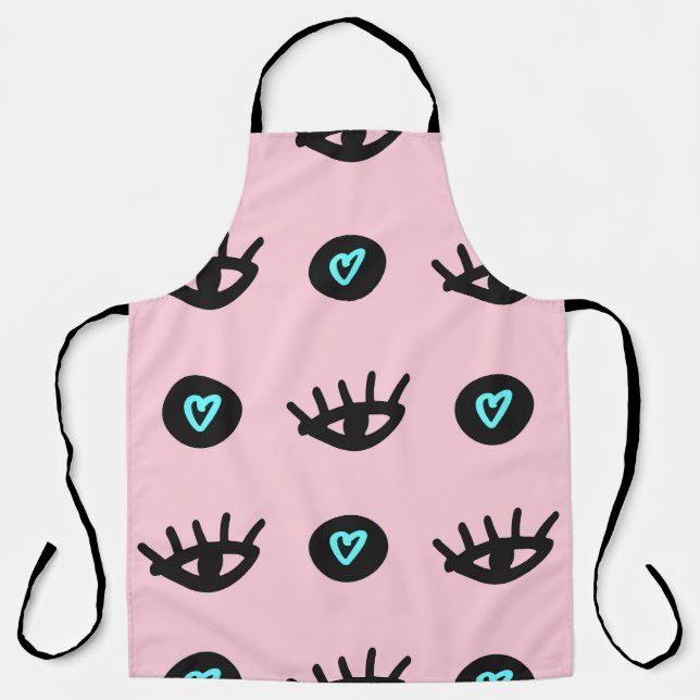 Girly Doodle: Eyes Hearts Seamless. Apron (Front)