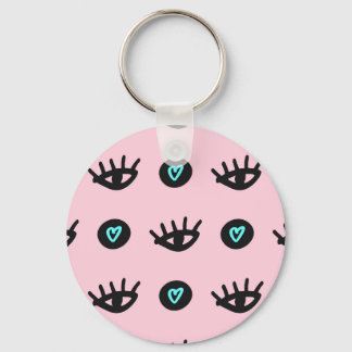 Girly Doodle: Eyes Hearts Seamless. Key Ring