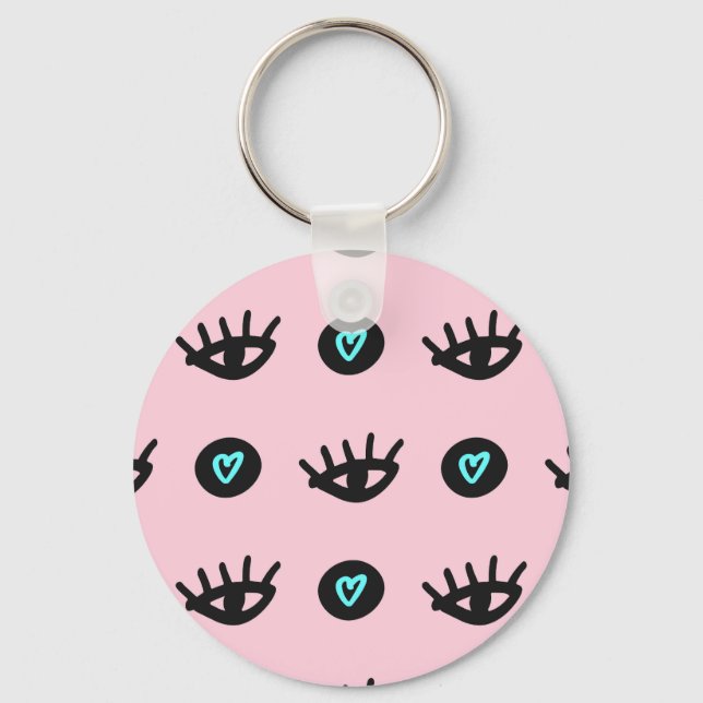 Girly Doodle: Eyes Hearts Seamless. Key Ring (Front)