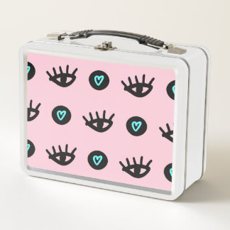 Girly Doodle: Eyes Hearts Seamless. Metal Lunch Box