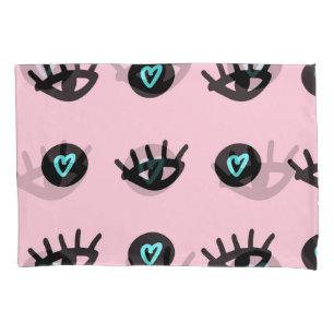 Girly Doodle: Eyes Hearts Seamless. Pillowcase