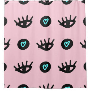 Girly Doodle: Eyes Hearts Seamless. Shower Curtain