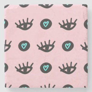 Girly Doodle: Eyes Hearts Seamless. Stone Coaster