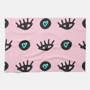 Girly Doodle: Eyes Hearts Seamless. Tea Towel