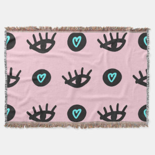 Girly Doodle: Eyes Hearts Seamless. Throw Blanket