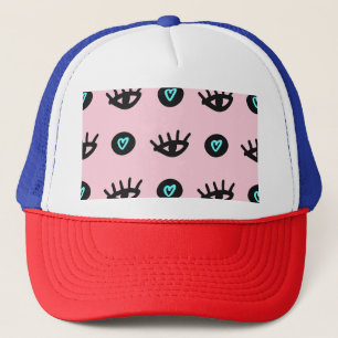 Girly Doodle: Eyes Hearts Seamless. Trucker Hat