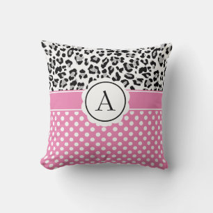 Girly dots and animals print monogram  cushion