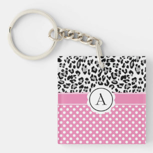 Girly dots and animals print monogram  key ring
